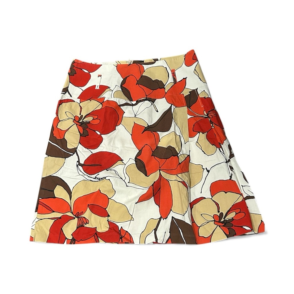 Floral A-Line Skirt - Red, Brown, Cream